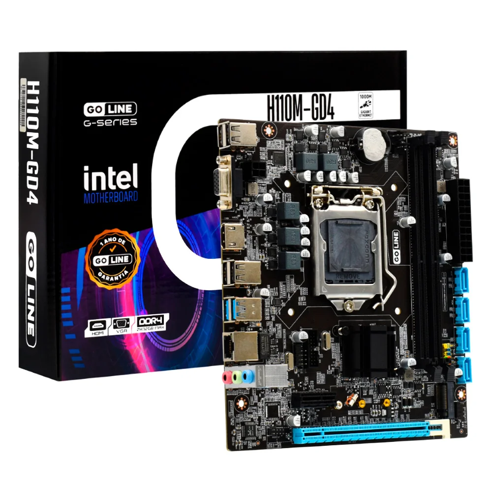 Placa-Mãe Goline Intel 1151, H110M-GD4, 2XDDR4, VGA, HDMI, 7º Geração - GL-H110M-GD4 4