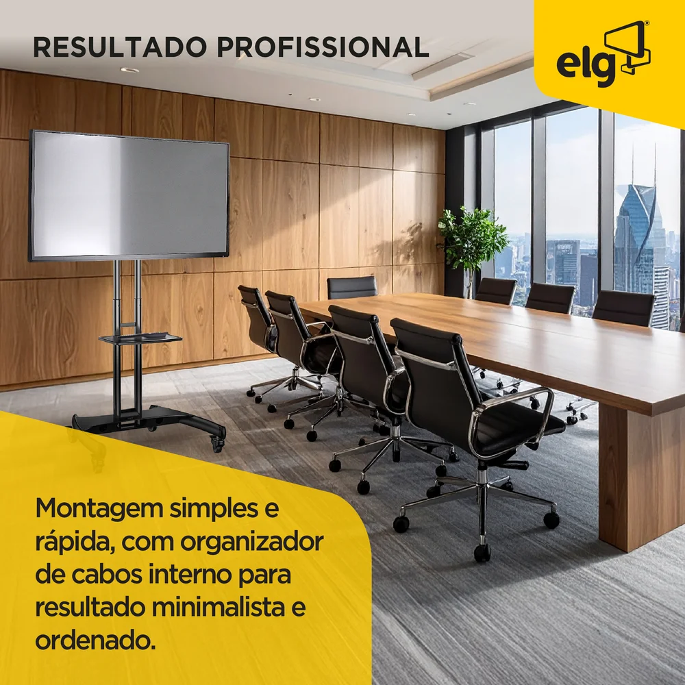 Imagem 4 de 5 do produto Suporte Pedestal Móvel Para Tv E Monitor A Partir De 32", Com Altura Ajustável E Rodas, Suporta Até 65kg, Preto, A06v6_pro, Elg