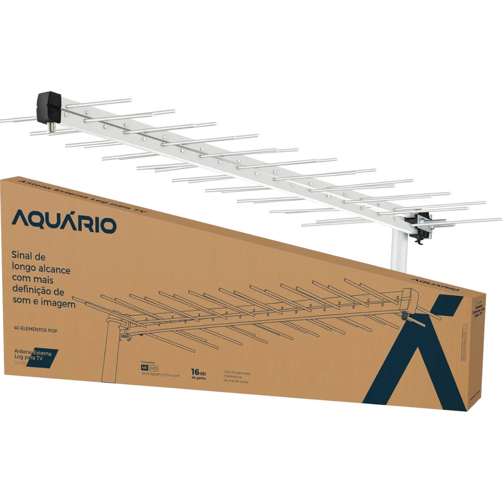 Imagem 4 de 5 do produto Antena Digital Externa Aquario Log, Hdtv, uhf, 4k, 16dbi, 40 Elementos - Lu-40