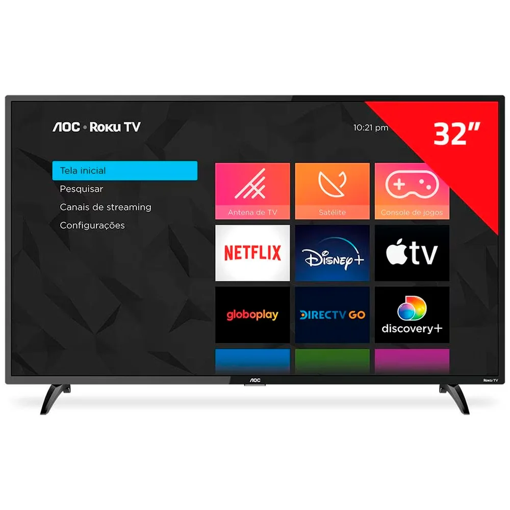 Imagem 1 de 5 do produto Smart TV 32 Polegadas Aoc LED HD, Roku Tv, 3x HDMI, 1x USB, WiFi, Processador Quad Core - 32s5135/78g