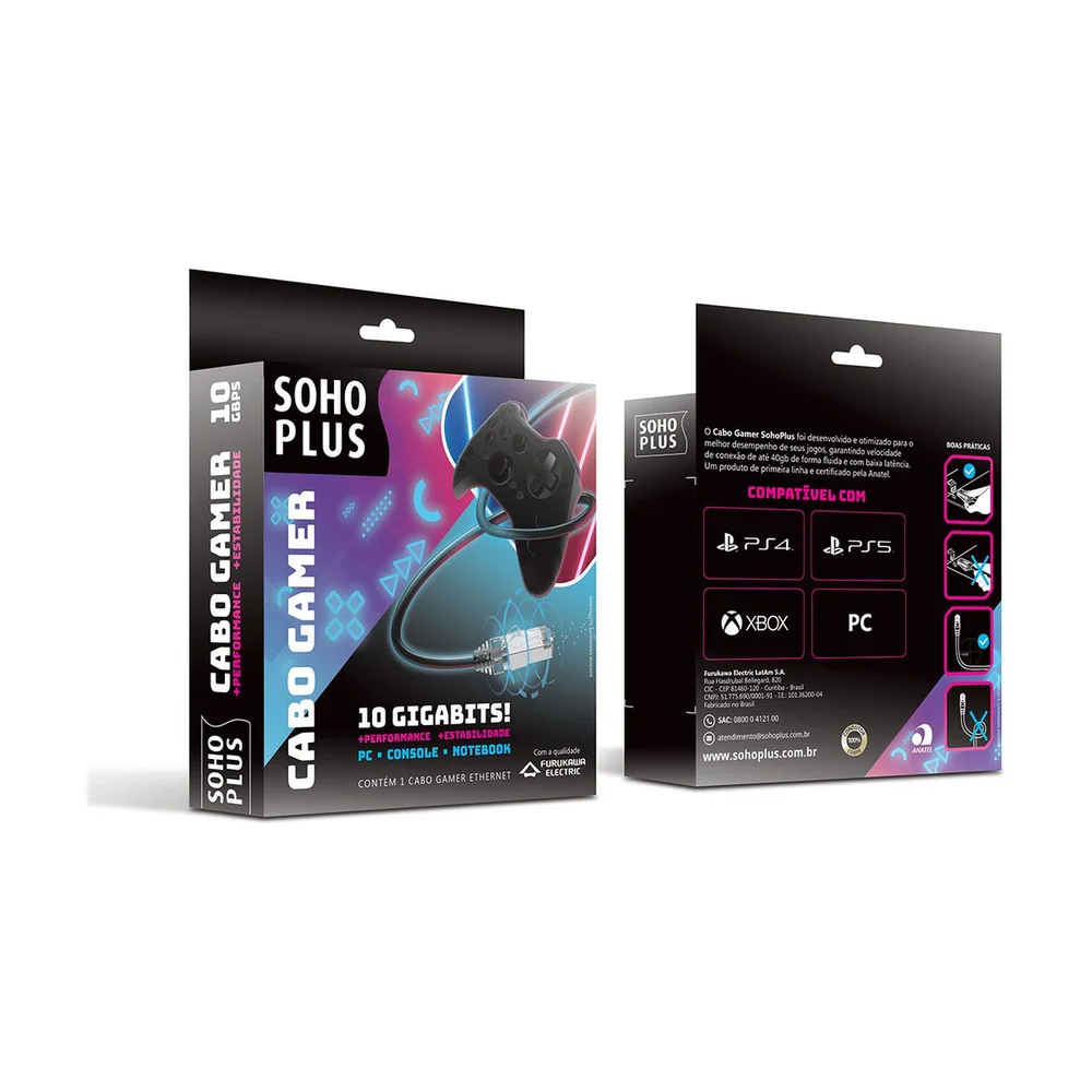 Imagem 3 de 5 do produto Cabo de Rede Furukawa Soho Plus Gamer, Cat.6, 3.0m, Cm T568a/b, Preto - 35123026