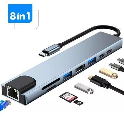 Adaptador Hub Dex Type C 8x1 HDMI 4k Lan KaBuM