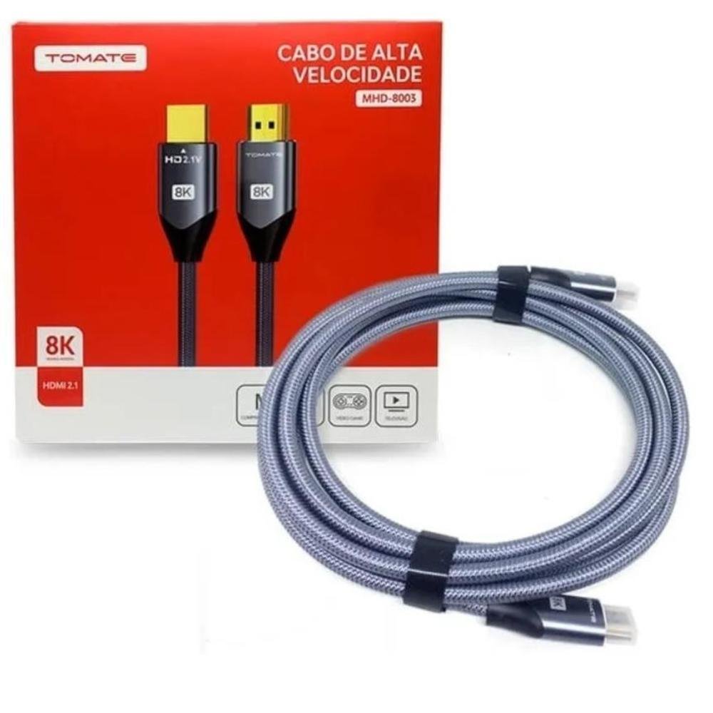 Imagem 2 de 3 do produto Cabo HDMI Tomate 8k, 60hz, 2.1v, Gold, Ultra Hd, Para Tv, Ps5, Bluray, Projetor  e Monitor - 5m