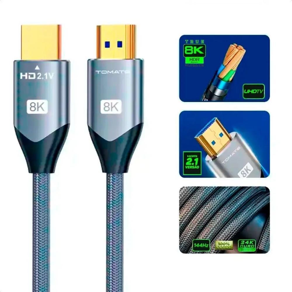 Imagem 3 de 3 do produto Cabo HDMI Tomate 8k, 60hz, 2.1v, Gold, Ultra Hd, Para Tv, Ps5, Bluray, Projetor  e Monitor - 5m