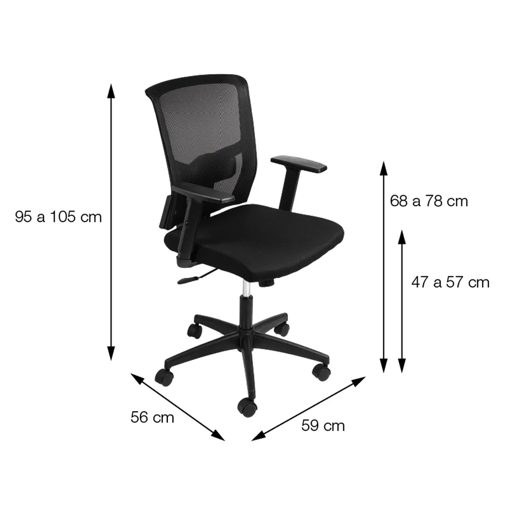 Imagem 3 de 5 do produto Cadeira Tecido Base Nylon Rodízio Preta - Or Design