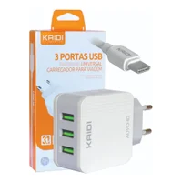Carregador Com Cabo Usb-C Kaidi Tripo Turbo 3.1a, 3 Portas, 1M - Kd-606c 3