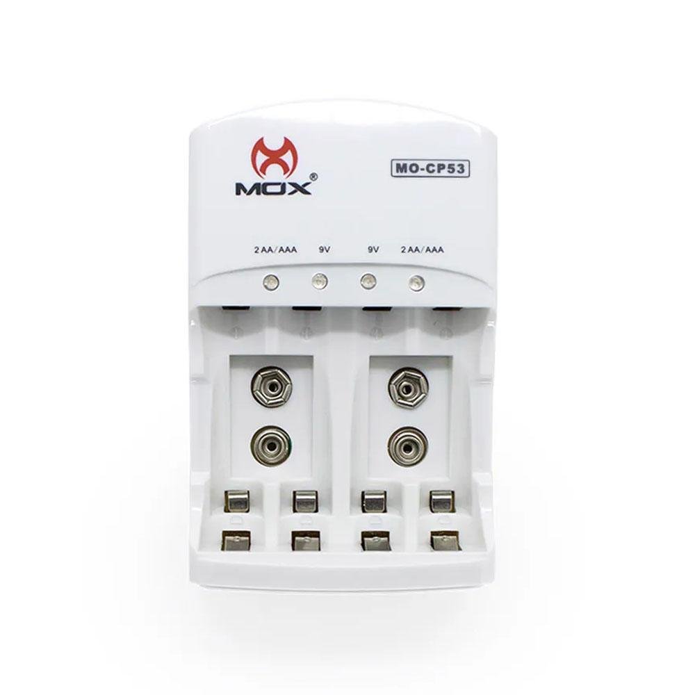 Carregador De Pilhas Mox Cp-53 Aa Aaa E Baterias 9v Recarregáveis Bivolt Carregador De Pilhas Mox Cp-53 Aa Aaa E Baterias 9v Recarregáveis Bivolt