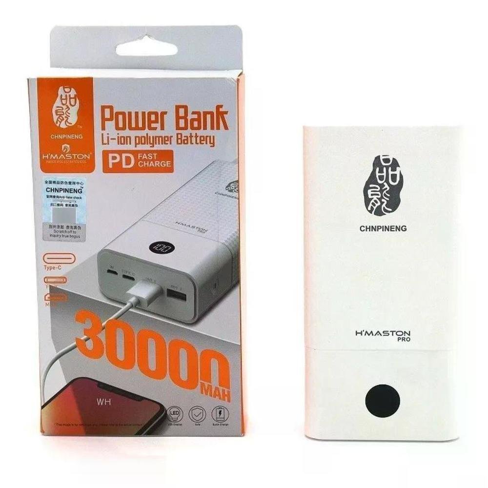 Imagem 4 de 4 do produto Carregador Portátil Power Bank, H-maston, 30.000mah, Super Carga Rápida, Branco