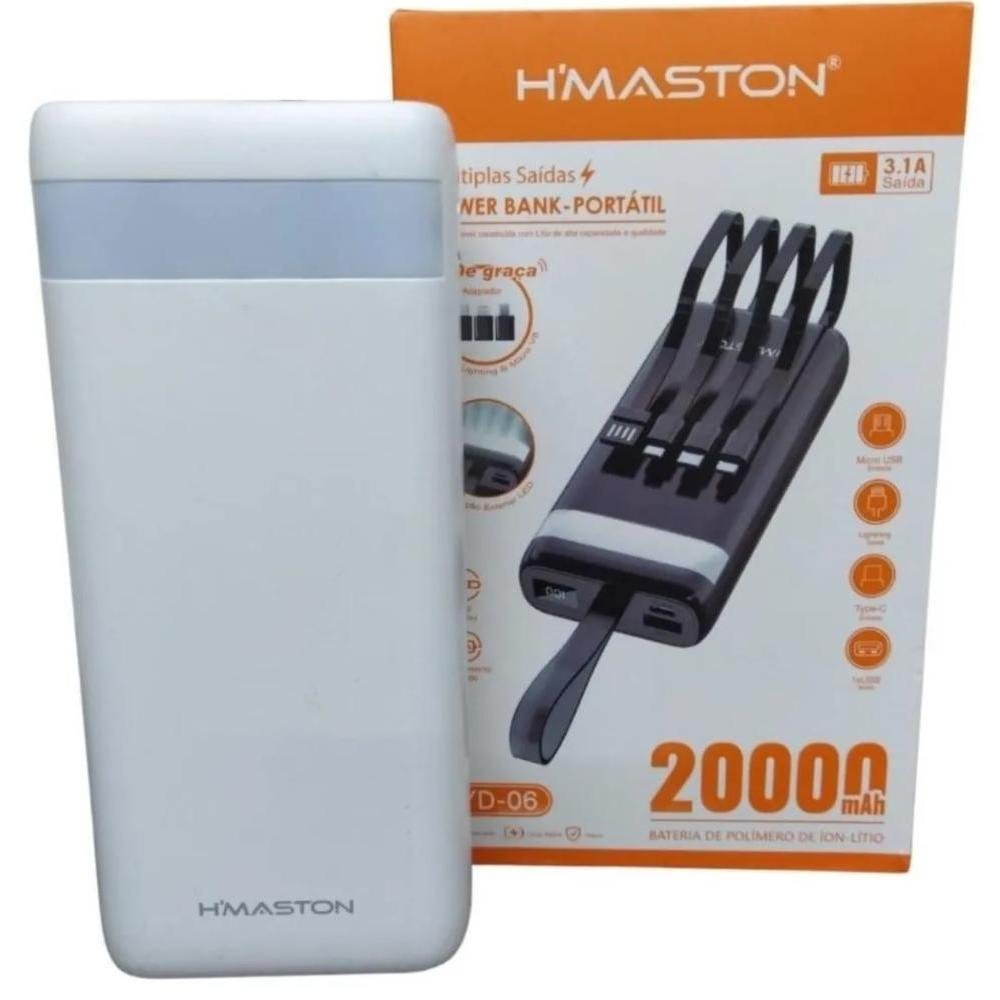 Carregador Power Bank H'maston Yd-06 Branco | KaBuM!