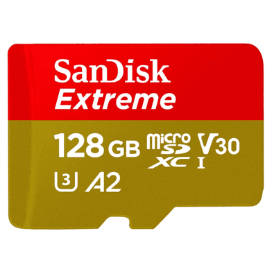 Cartão Microsdxc Sandisk, 128GB, Extreme De 190MB/s Uhs-i / V30 / U3 / A2