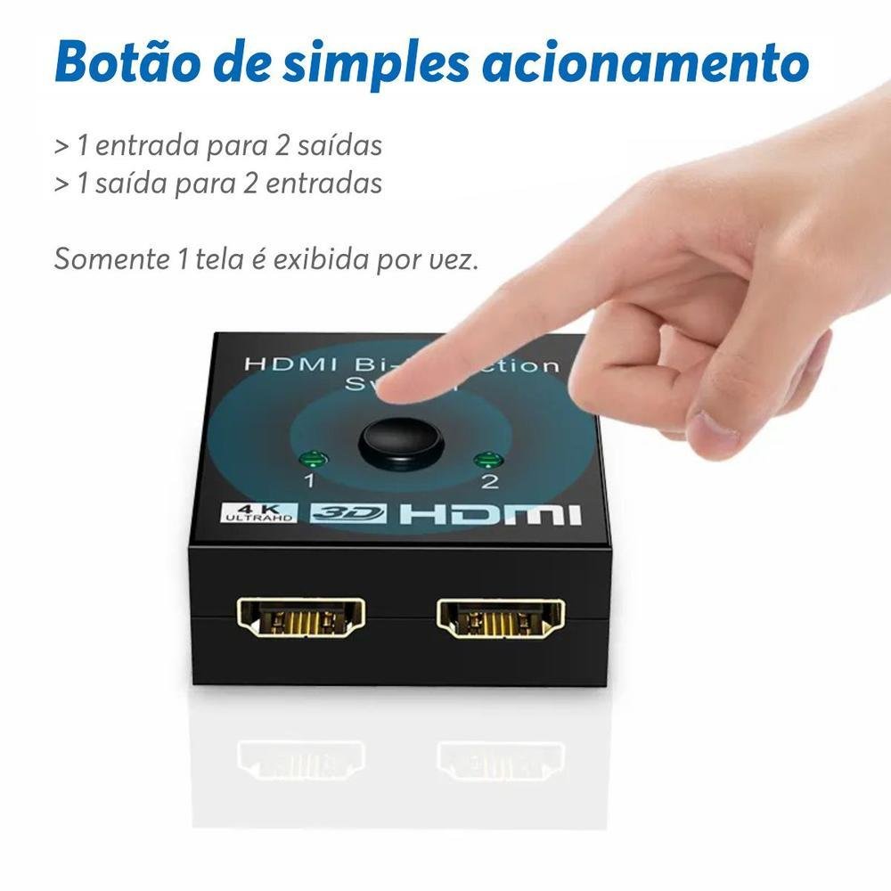 Imagem 5 de 5 do produto Adaptador HDMI Chroma Tech Splitter Switch, 4k 2K Full Hd, 3d Bi-direcional, 1x2 / 2x1