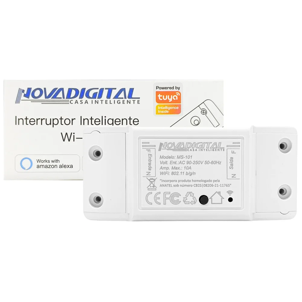 Interruptor Smart Inteligente, Nova Digital, Ms101, Wi-fi, Alexa, Google Assistant, Diy 10a, Bivolt, Branco