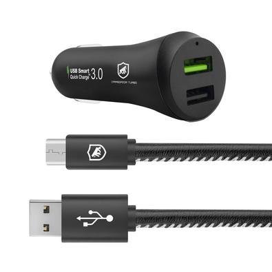 Kit: Carregador Veicular Gshield + Cabo Dual Shock, 1.2M, USB/Tipo C, Preto