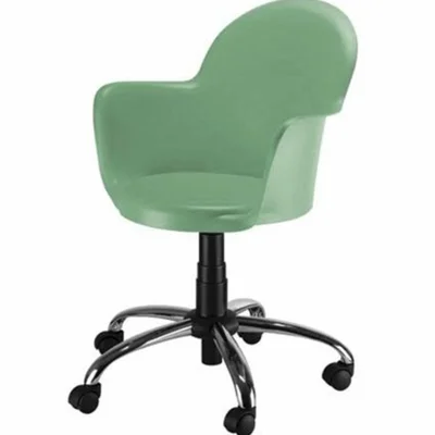 Cadeira Design Office Giratória, Linha Polipropileno Moon, Base Cromada, Verde