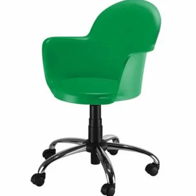 Cadeira Design Office Giratória, Linha Polipropileno Moon, Base Cromada, Verde