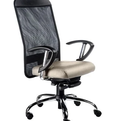 Cadeira Presidente Design Office Móveis, até 120Kgs, Base Cromada, Linha Tela Mesh, Bege