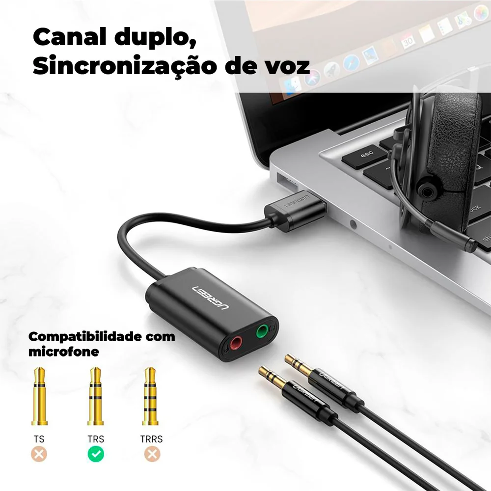 Imagem 2 de 5 do produto Adaptador De Áudio Externo Ugreen, Interface Usb 2.0 - Preto