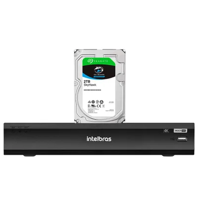 Gravador Digital DVR Intelbras IMHDX 5108, 8 Canais, 4K, Detecção Veículos e Pessoas, HD Skyhawk 2TB