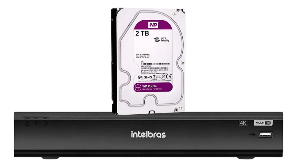 Gravador Digital DVR Intelbras ImHDx 5108 4K, 8 Canais, Detecção Veículos e Pessoas, HD Purple 2TB