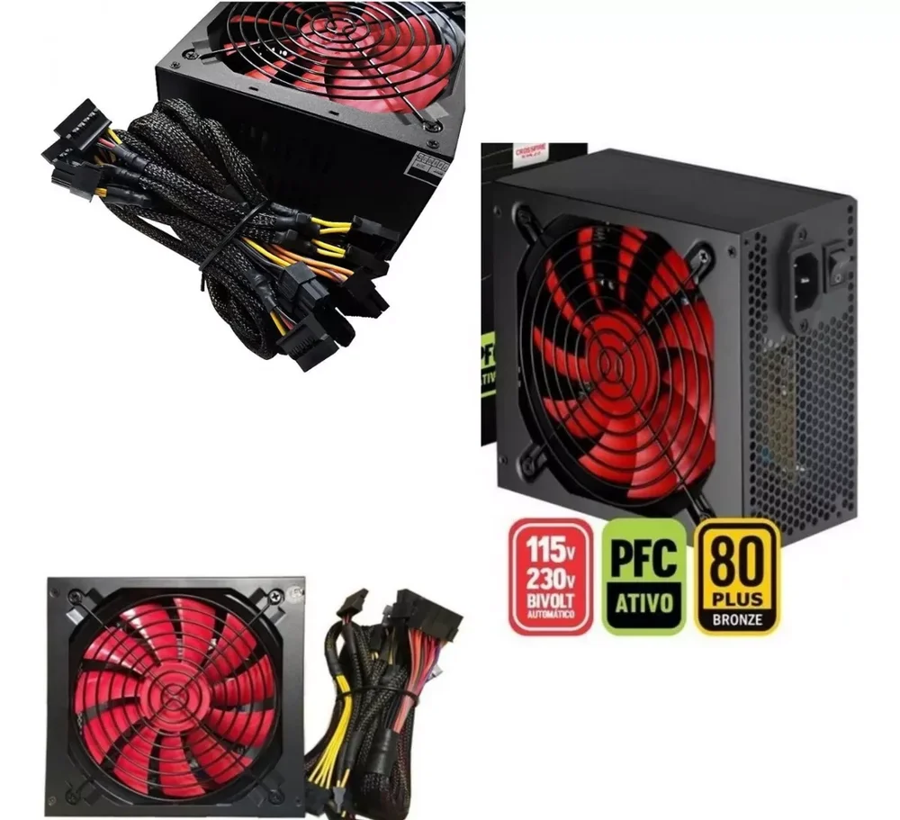 Imagem 3 de 5 do produto Fonte Brazilpc 500W Real, 80plus Bronze, 24 Pinos, ATX