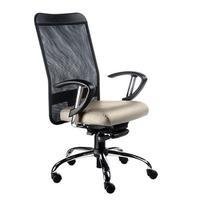 Poltrona Design Office Móveis Presidente, Base Cromada Linha Tela Mesh, Bege