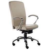 Poltrona Design Office Móveis Presidente, Luxuosa Com Braços Fixos Linha Alpha, Bege