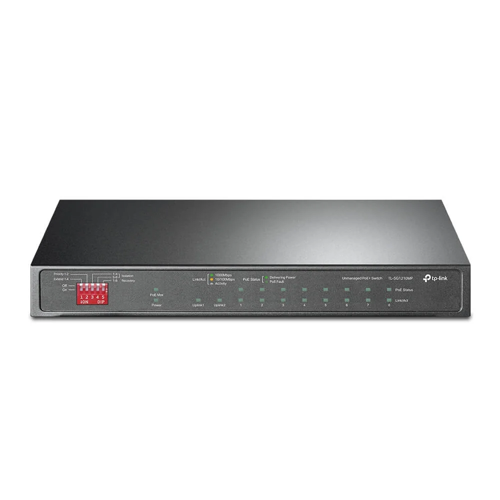 Switch TP-Link TL-SG1210MPE, Gigabit Ethernet, PoE+, 10 portas 8x RJ45 + 1x SFP/RJ45 - TL-SG1210MPE