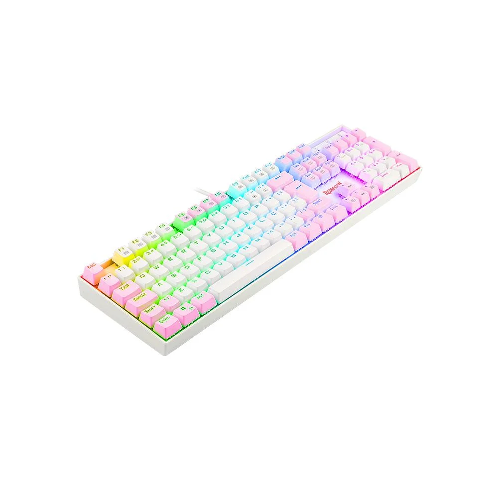Teclado Mecânico Gamer Redragon Mitra Branco, RGB Rosa, Full Size, ABNT2, N-Key Rollover, Altura Ajustável, Double Shot Injection, USB 2.0 - K551WP-RGB PT-Blue Teclado Mecânico Gamer Redragon Mitra Branco, RGB Rosa, Full Size, ABNT2, N-Key Rollover, Altura Ajustável, Double Shot Injection, USB 2.0 - K551WP-RGB PT-Blue