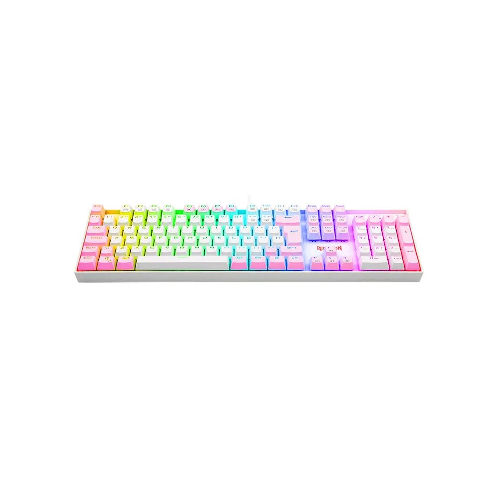 Teclado Mecânico Gamer Redragon Mitra Branco, RGB Rosa, Full Size, ABNT2, N-Key Rollover, Altura Ajustável, Double Shot Injection, USB 2.0 - K551WP-RGB PT-Blue Teclado Mecânico Gamer Redragon Mitra Branco, RGB Rosa, Full Size, ABNT2, N-Key Rollover, Altura Ajustável, Double Shot Injection, USB 2.0 - K551WP-RGB PT-Blue