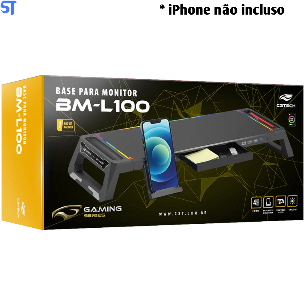 Imagem 3 de 5 do produto Suporte Para Monitor C3tech Bm-L100bk, RGB, Preto