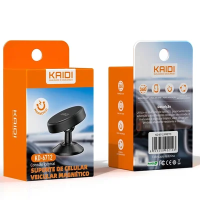 Suporte Veicular Kaidi 360º Magnético, Para Celular/GPS, Preto
