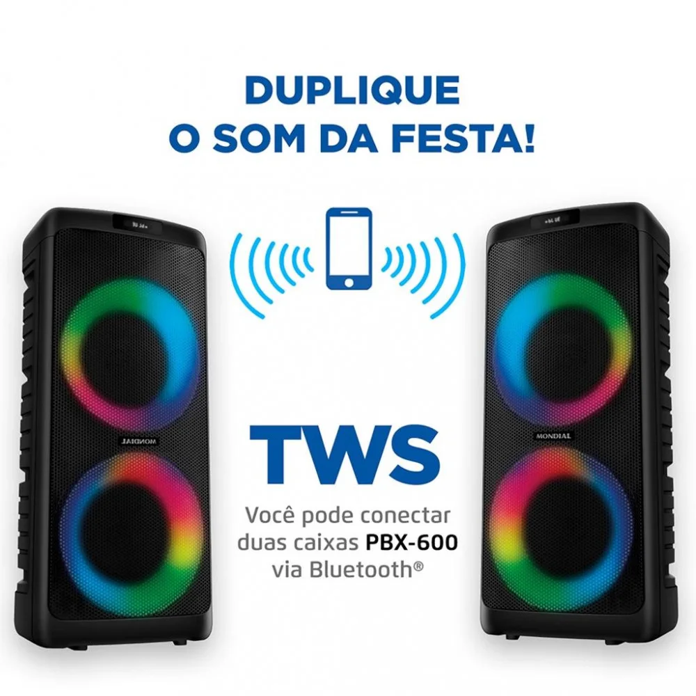 Imagem 4 de 5 do produto Caixa Amplificada Party Box Mondial,Bluetooth, 600 Watts Pbx-600