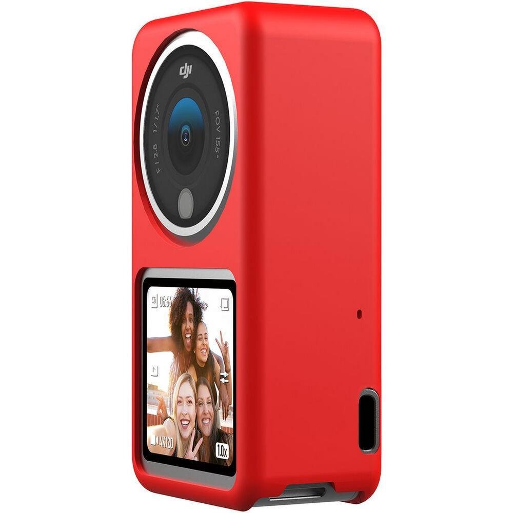 Capa De Proteção Telesin, Em Silicone Vermelho, Para Dji Action 2