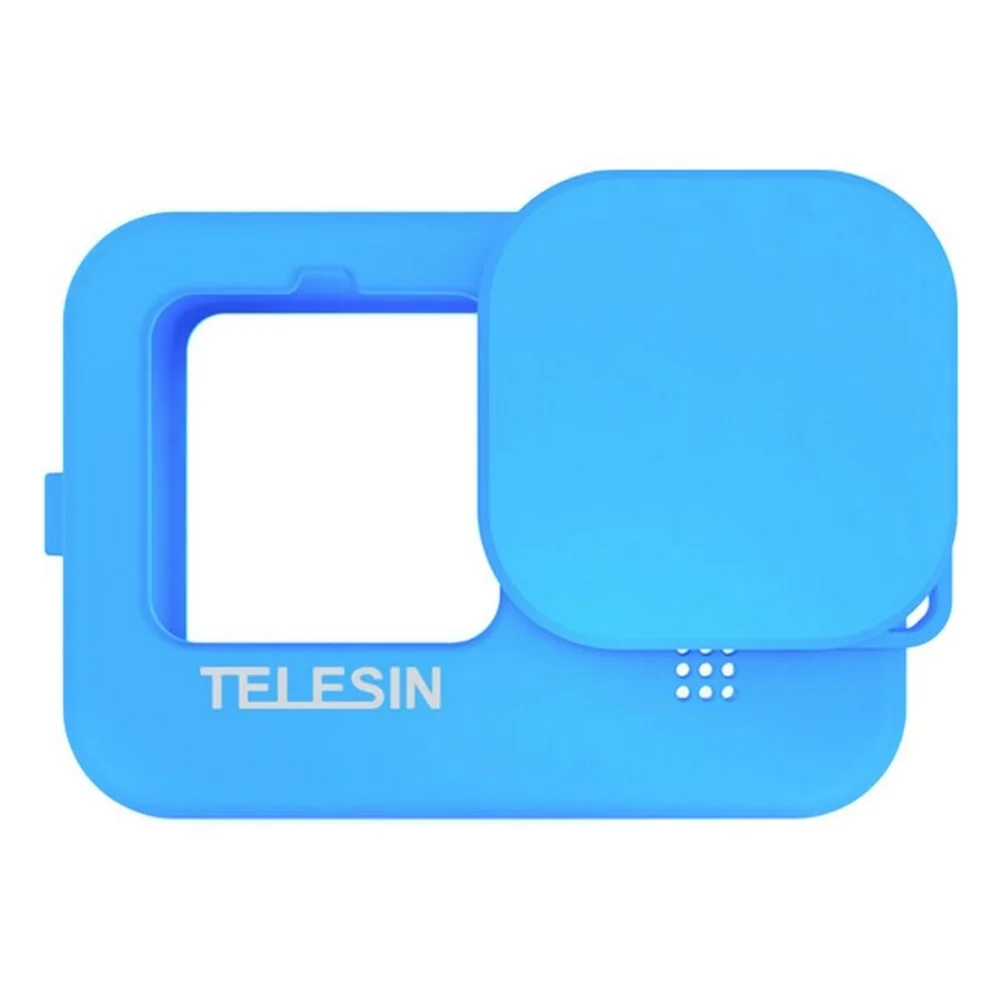 Imagem 1 de 5 do produto Capa De Silicone Telesin Azul + Cordão E Tampa para Gopro 9/10/11
