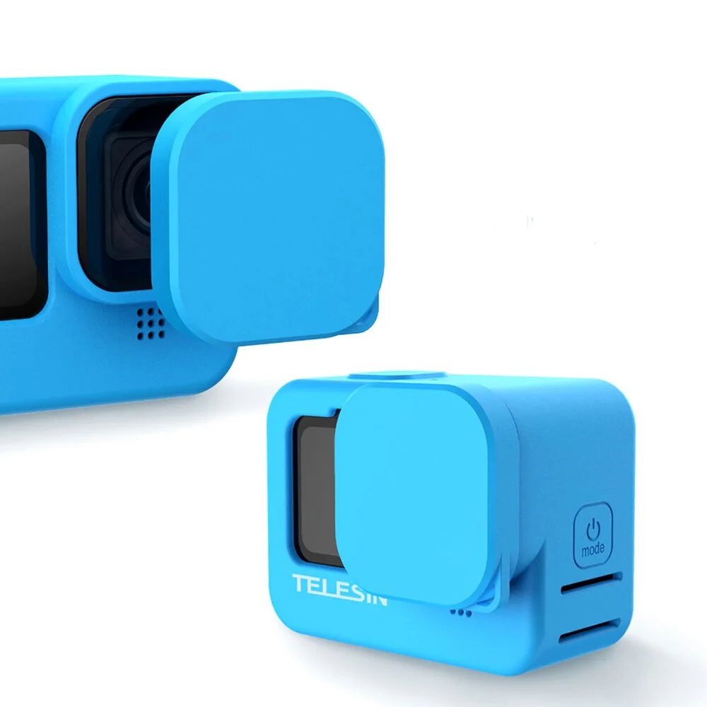 Imagem 2 de 5 do produto Capa De Silicone Telesin Azul + Cordão E Tampa para Gopro 9/10/11