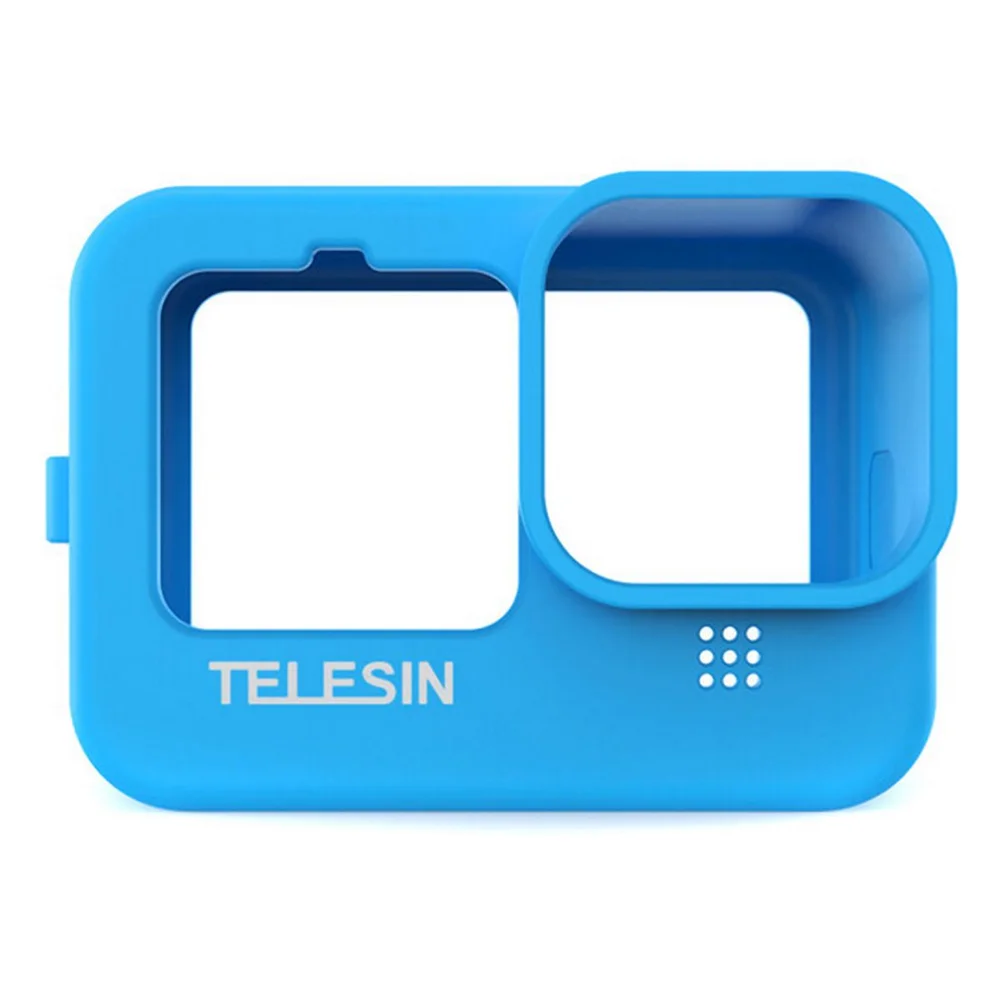 Imagem 3 de 5 do produto Capa De Silicone Telesin Azul + Cordão E Tampa para Gopro 9/10/11