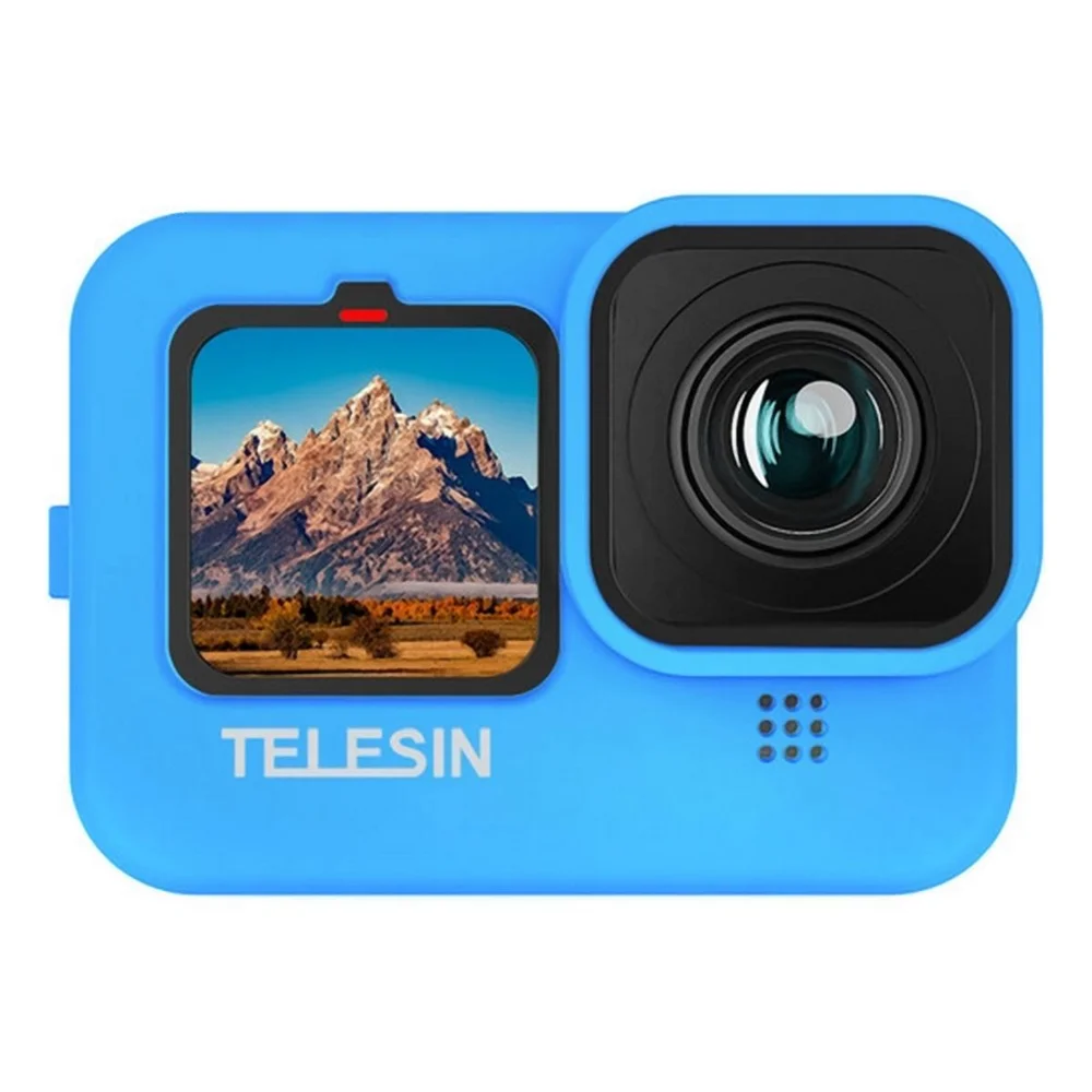 Imagem 4 de 5 do produto Capa De Silicone Telesin Azul + Cordão E Tampa para Gopro 9/10/11