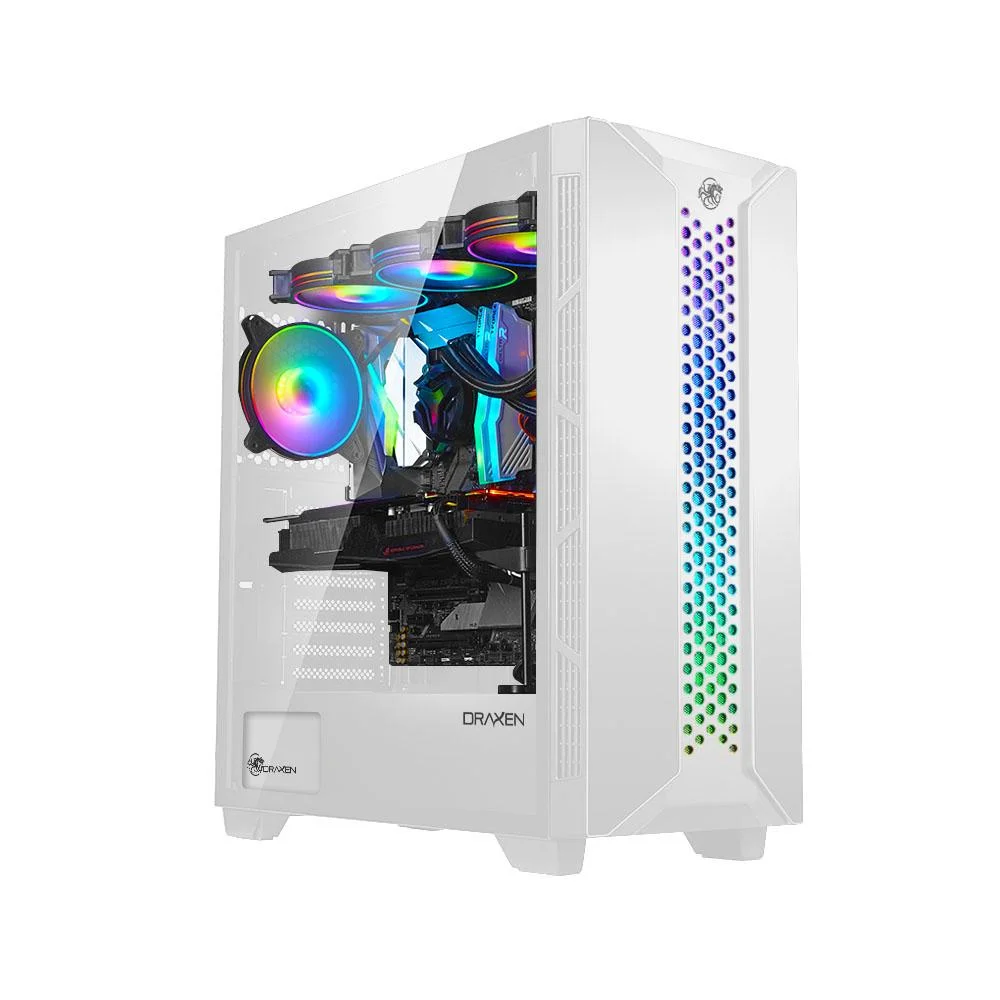 Gabinete Gamer Draxen Thalatha, Mid Tower, ArGB, Alumínio, Branco
