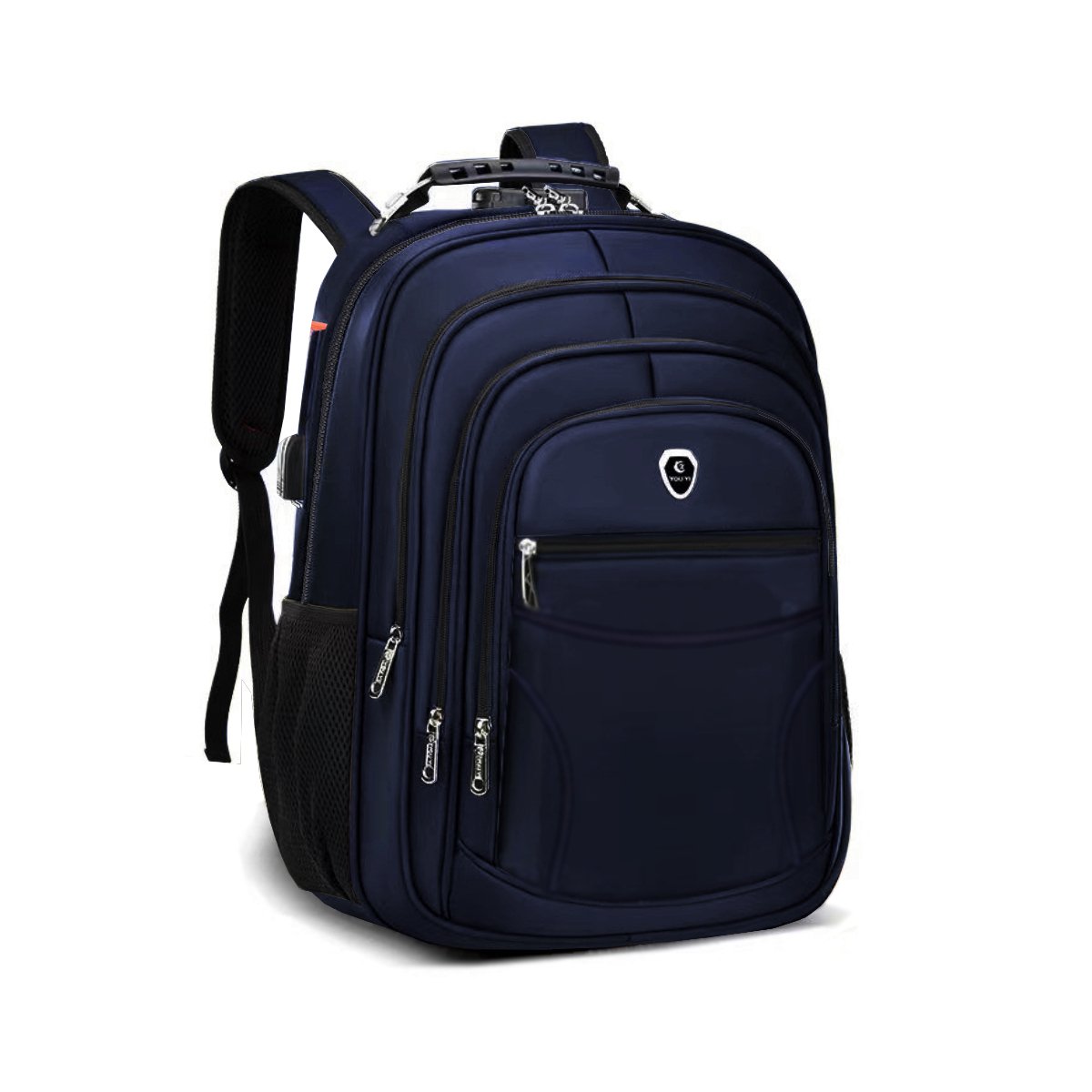 Mochila Grande Executiva, Anti Furto, para Notebook, Saída Cabo USB e Fone de Ouvido, Azul Marinho