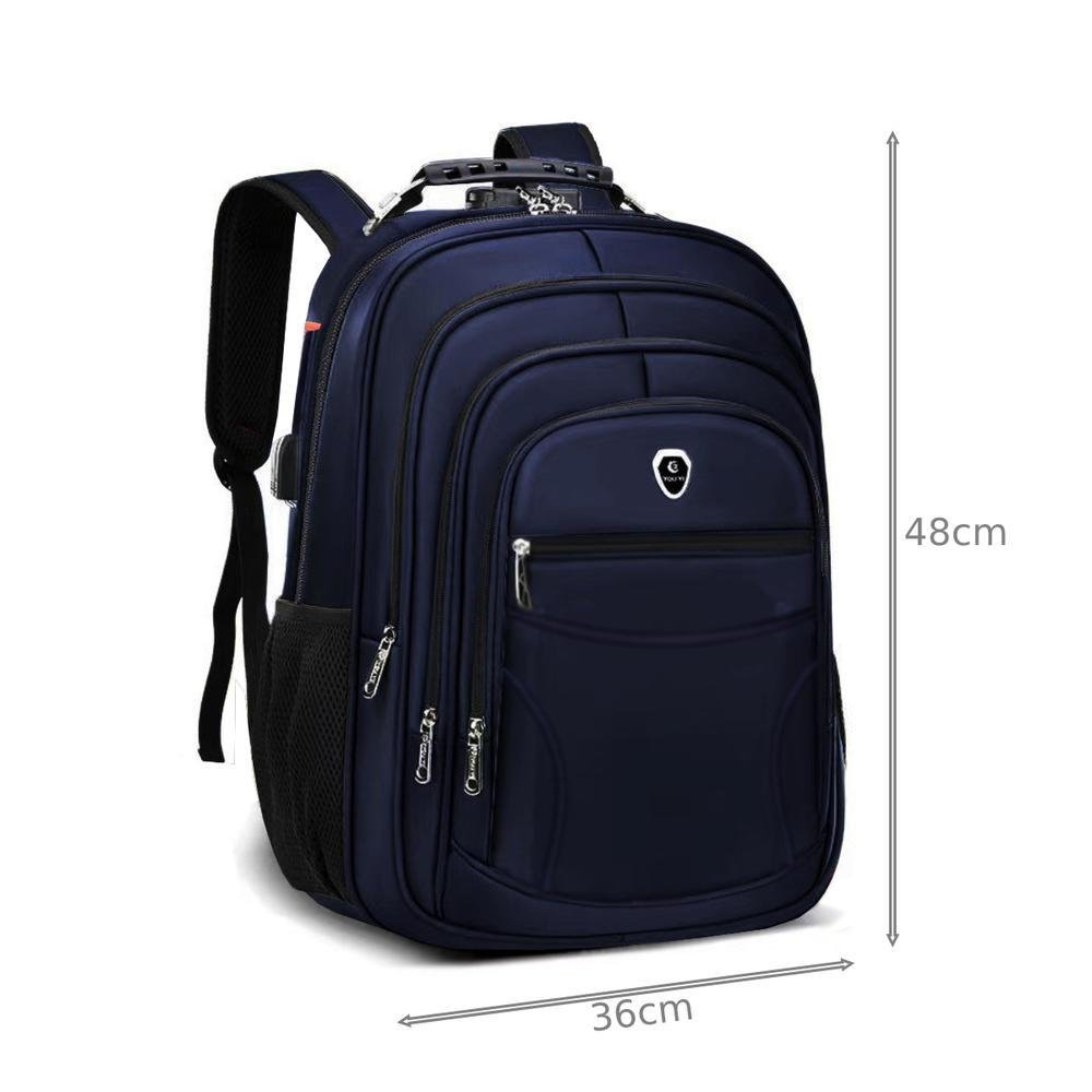 Imagem 5 de 5 do produto Mochila Grande Executiva, Anti Furto, para Notebook, Saída Cabo USB e Fone de Ouvido, Azul Marinho
