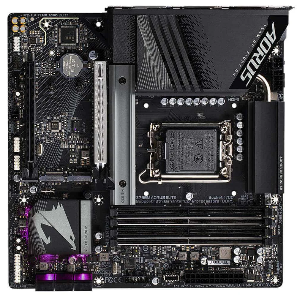 Placa Mãe Gigabyte Z790m Aorus Elite, Intel 13a E 12a Geração, DDR5, LGA1700, USB Type-C, Pci-e 5.0 7