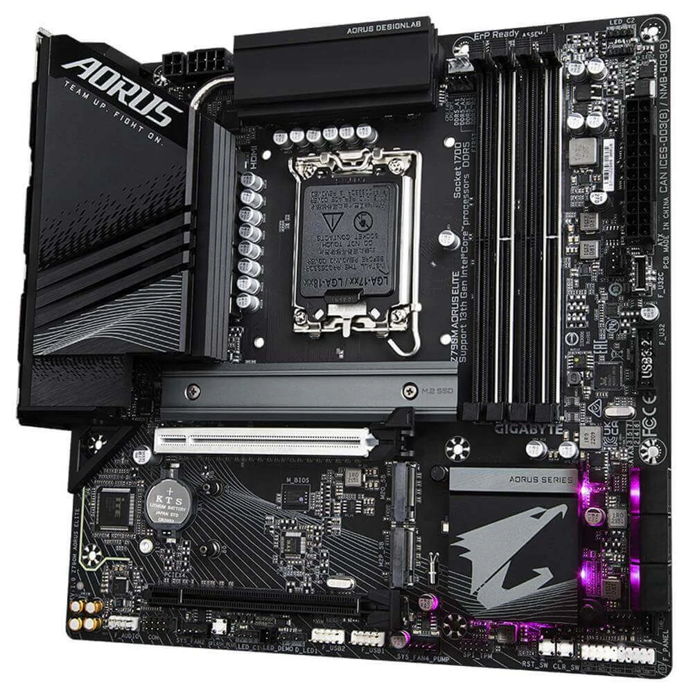 Placa Mãe Gigabyte Z790m Aorus Elite, Intel 13a E 12a Geração, DDR5, LGA1700, USB Type-C, Pci-e 5.0 8