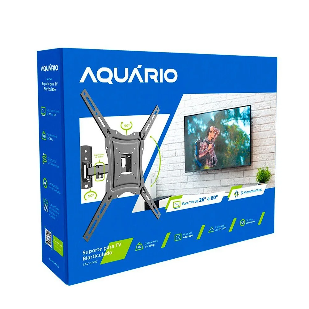 Imagem 4 de 5 do produto Suporte Articulado Aquário Sav-3400, TV 26 A 50 Polegadas, De Parede