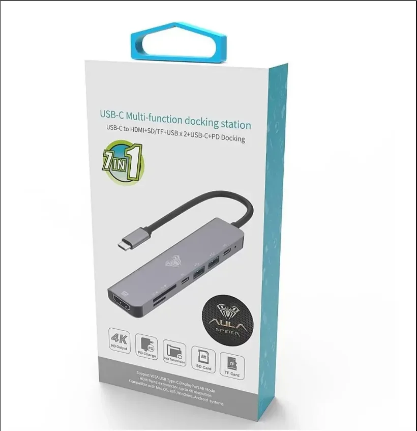 Imagem 2 de 4 do produto Hub Adaptador Aula Uc-902 USB-c HDMI4k,microsd,sdcard,USB 3.0 Macbook