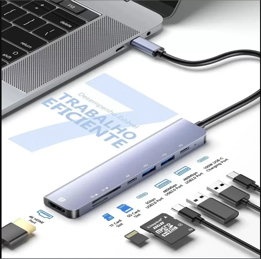 Imagem 4 de 4 do produto Hub Adaptador Aula Uc-902 USB-c HDMI4k,microsd,sdcard,USB 3.0 Macbook