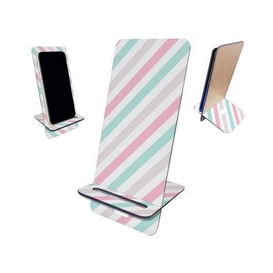Porta Celular Mdf Listras Diagonal, Rosa Azul
