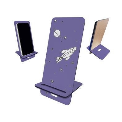 Porta Celular Mdf, Foguete Planetas Espaço Roxo