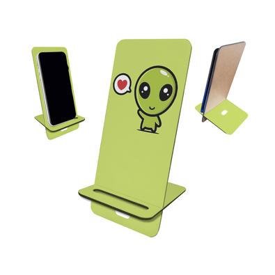 Porta Celular Mdf, Alien Verde Coração Kawaii
