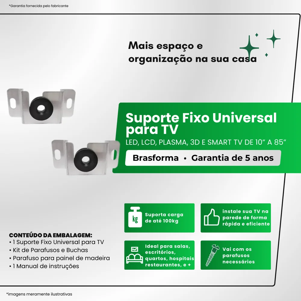 Imagem 5 de 5 do produto Suporte Fixo Universal Brasforma, Em Alumínio, Para Tv – Sbruab700