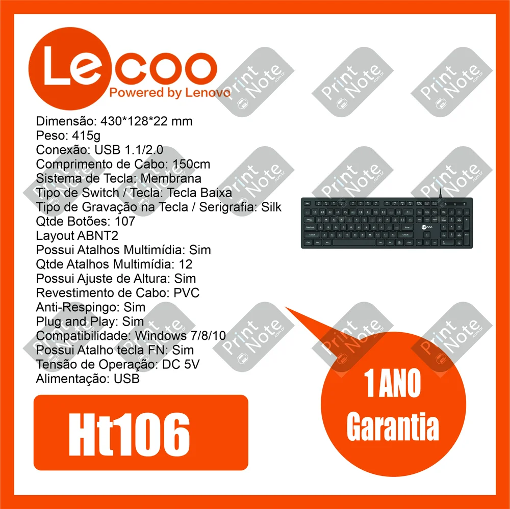 Imagem 3 de 5 do produto Teclado Lecoo Kb102 Usb, Abnt2, Preto